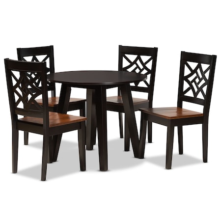 Baxton Studio Rava Modern and Contemporary Two-Tone Dark Brown and Walnut Brown Finished Wood 5-Piece Dining Set 179-11389-10896-Zoro